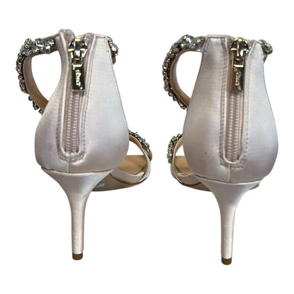 Badgley Mischka | Caroline Champagne Embellished Strap Evening Shoe Heels 6.5 - Picture 11 of 13